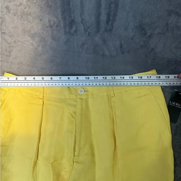 Ralph Lauren Pleated Linen-Blend Twill Shorts Primrose Yellow Size 14 New