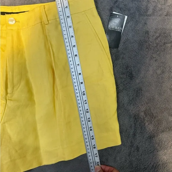 Ralph Lauren Pleated Linen-Blend Twill Shorts Primrose Yellow Size 14 New
