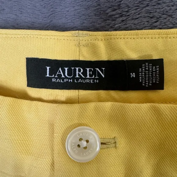 Ralph Lauren Pleated Linen-Blend Twill Shorts Primrose Yellow Size 14 New