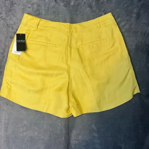 Ralph Lauren Pleated Linen-Blend Twill Shorts Primrose Yellow Size 14 New