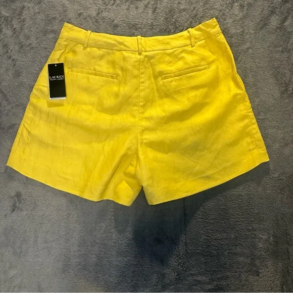 Ralph Lauren Pleated Linen-Blend Twill Shorts Primrose Yellow Size 8 New