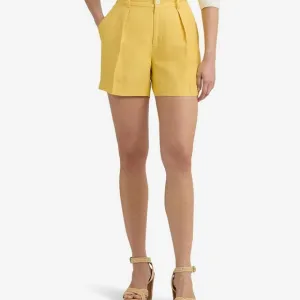 Ralph Lauren Pleated Linen-Blend Twill Shorts Primrose Yellow Size 8 New