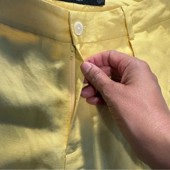 Ralph Lauren Pleated Linen-Blend Twill Shorts Primrose Yellow Size 8 New