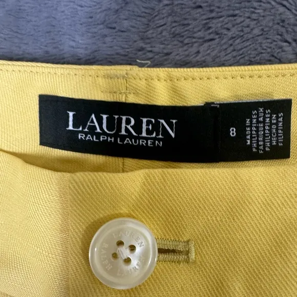 Ralph Lauren Pleated Linen-Blend Twill Shorts Primrose Yellow Size 8 New