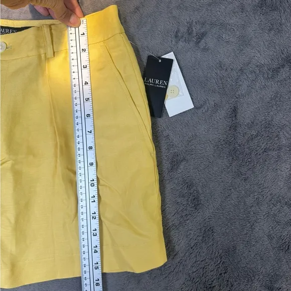 Ralph Lauren Pleated Linen-Blend Twill Shorts Primrose Yellow Size 8 New
