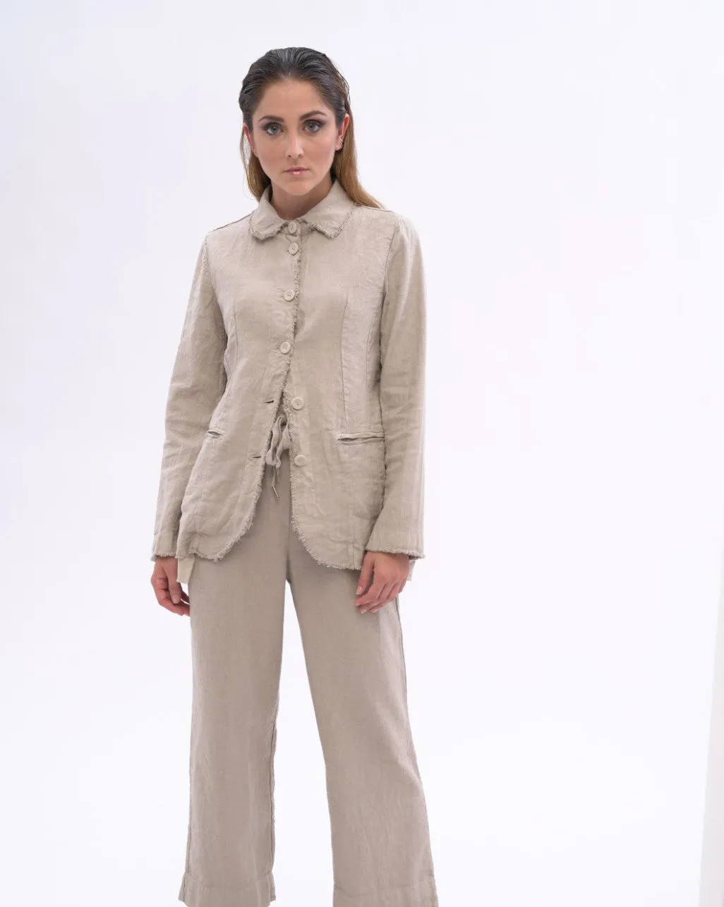 Raw Edge Seamed Button Up Jacket
