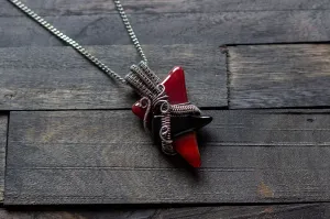 Red and Black Fused Glass Pendant with Sterling Silver Wire Wrapping