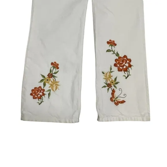 Reformation Cynthia high right button fly embroidered floral straight jeans W26