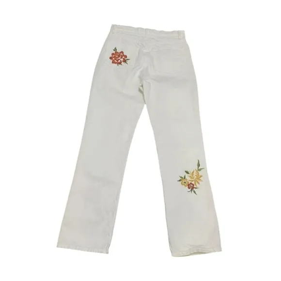 Reformation Cynthia high right button fly embroidered floral straight jeans W26