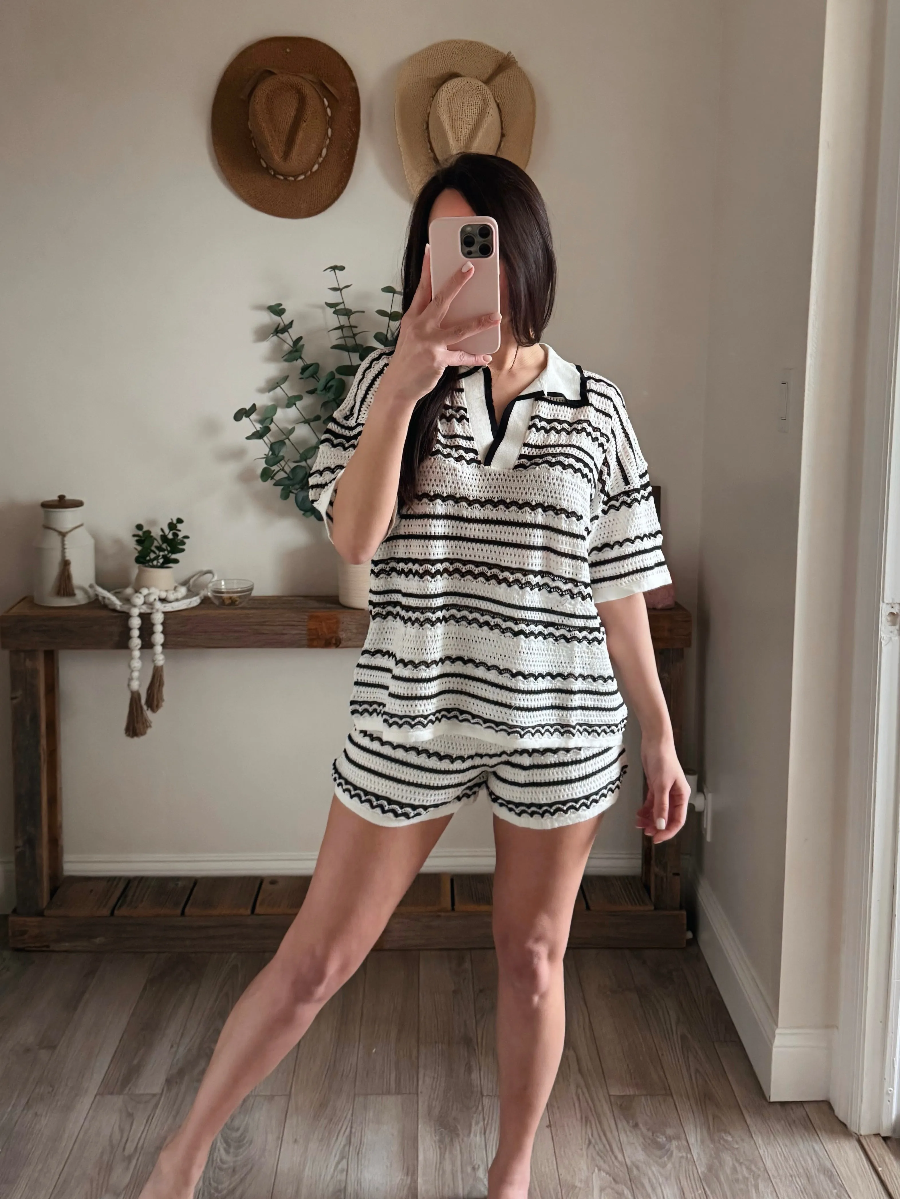 Relaxed Abstract Collared Shorts Set