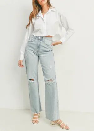 Ribcage Longer Length Straight in Light Wash