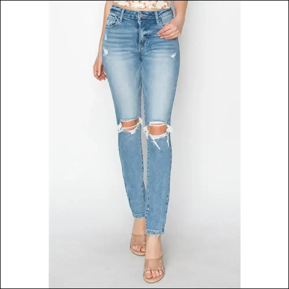 Risen High Rise Distressed Skinny Jeans: Couch Comfort Meets Catwalk Chic!
