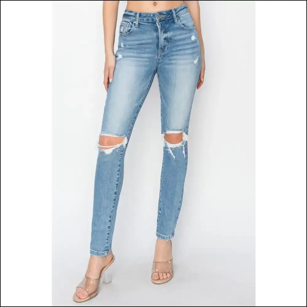 Risen High Rise Distressed Skinny Jeans: Couch Comfort Meets Catwalk Chic!