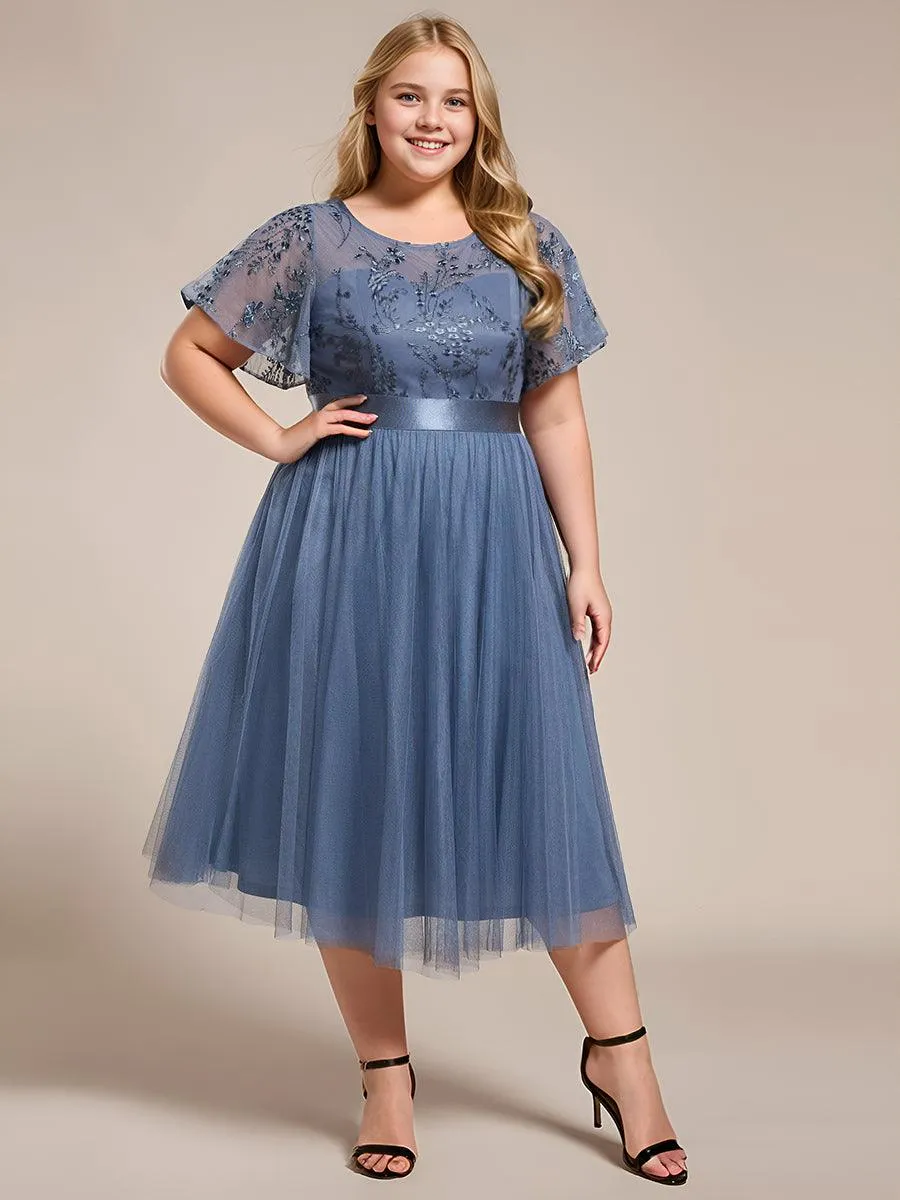 Robe de demoiselle d'honneur junior en tulle embelli avec manches transparentes