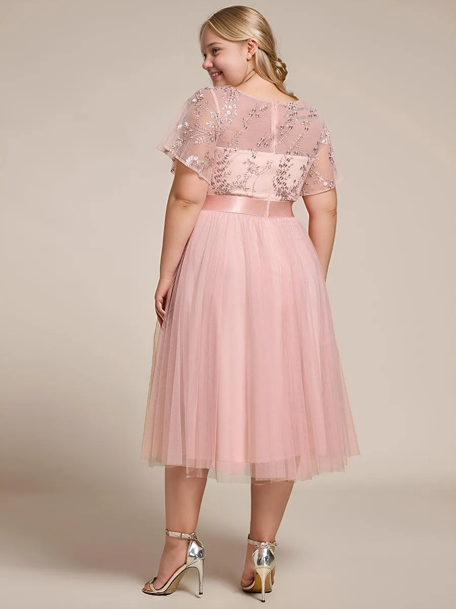 Robe de demoiselle d'honneur junior en tulle embelli avec manches transparentes