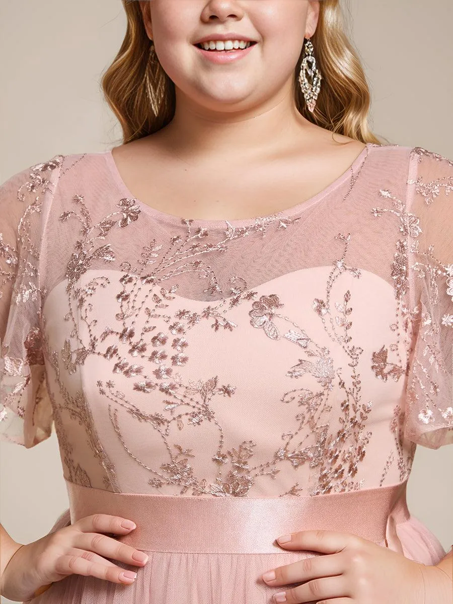 Robe de demoiselle d'honneur junior en tulle embelli avec manches transparentes