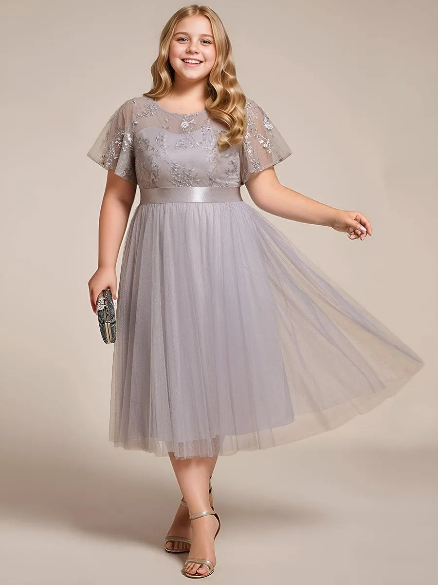 Robe de demoiselle d'honneur junior en tulle embelli avec manches transparentes