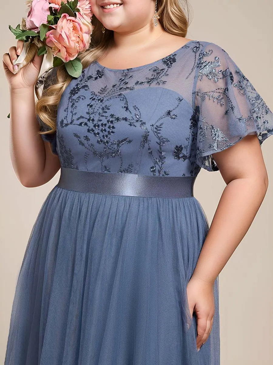 Robe de demoiselle d'honneur junior en tulle embelli avec manches transparentes
