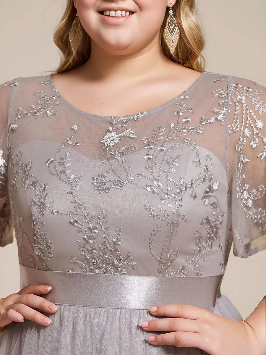 Robe de demoiselle d'honneur junior en tulle embelli avec manches transparentes