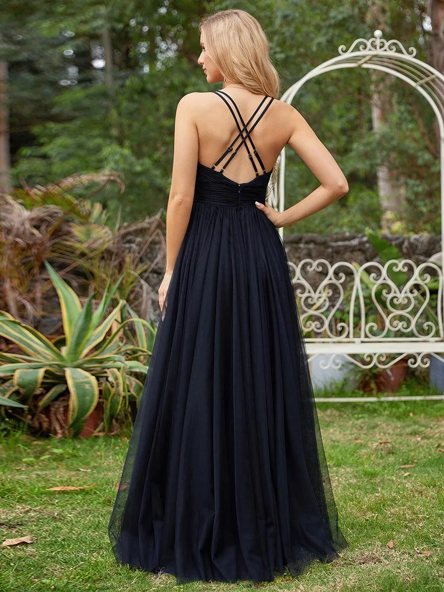 Robe de demoiselle d'honneur trapèze élégante sans manches à col en V