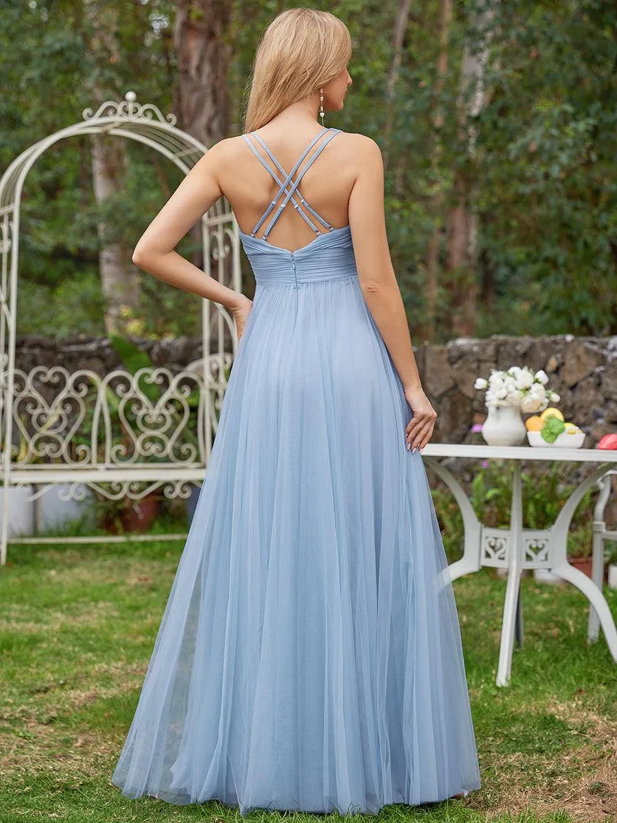 Robe de demoiselle d'honneur trapèze élégante sans manches à col en V