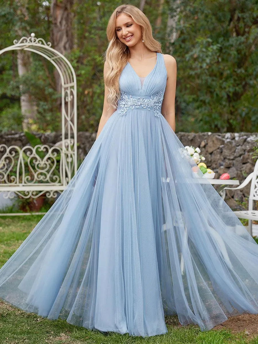 Robe de demoiselle d'honneur trapèze élégante sans manches à col en V