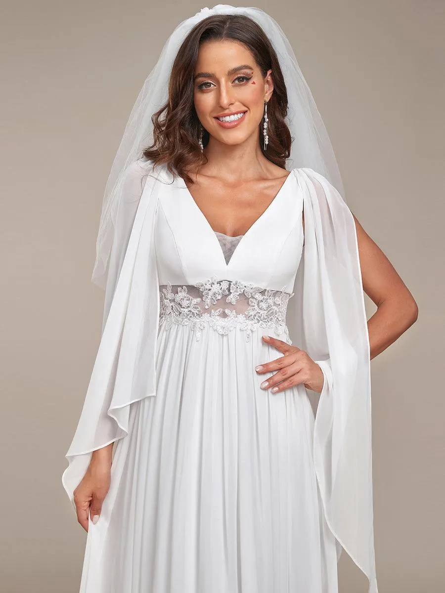 Robe de mariée longue fendue avec appliques à col en V profond