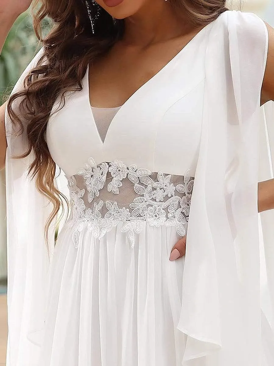 Robe de mariée longue fendue avec appliques à col en V profond