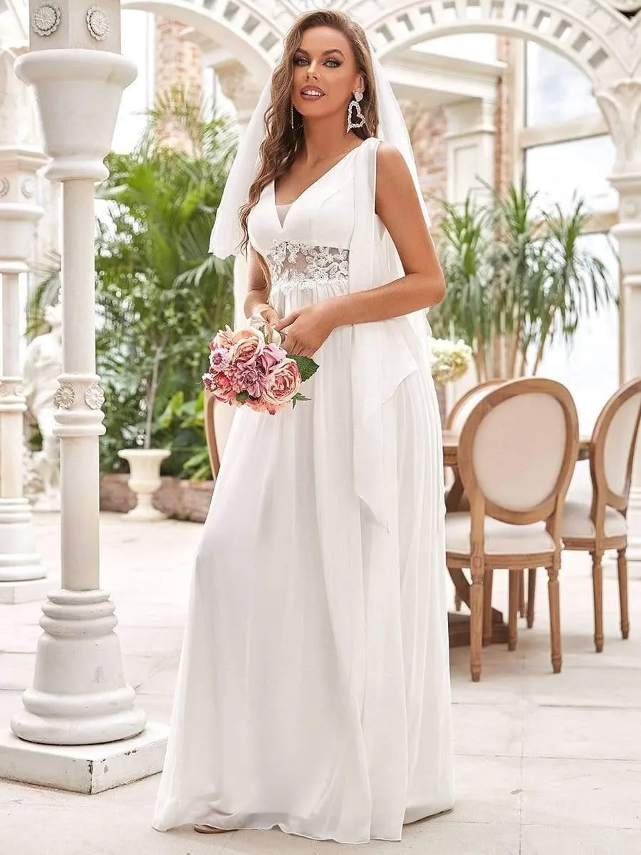 Robe de mariée longue fendue avec appliques à col en V profond