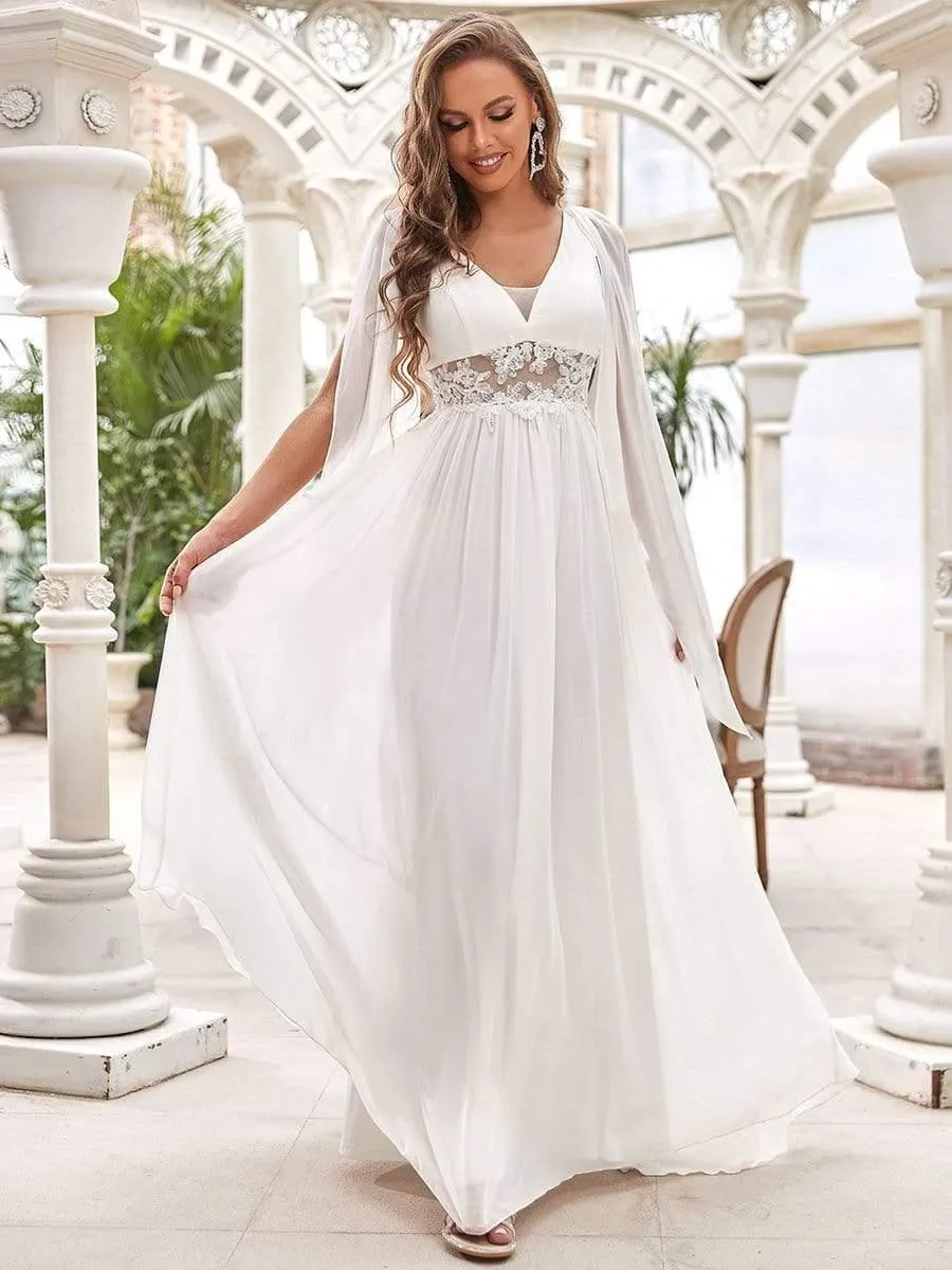 Robe de mariée longue fendue avec appliques à col en V profond