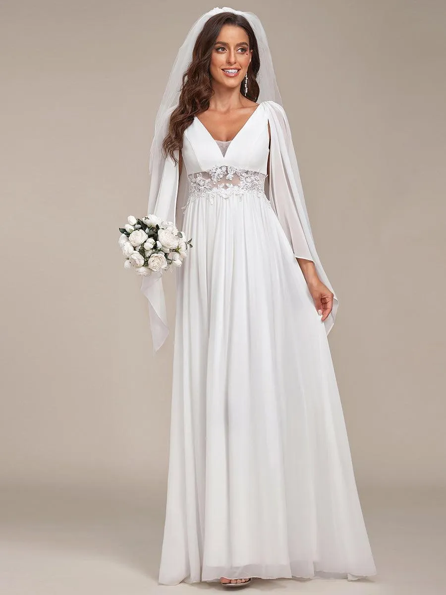 Robe de mariée longue fendue avec appliques à col en V profond