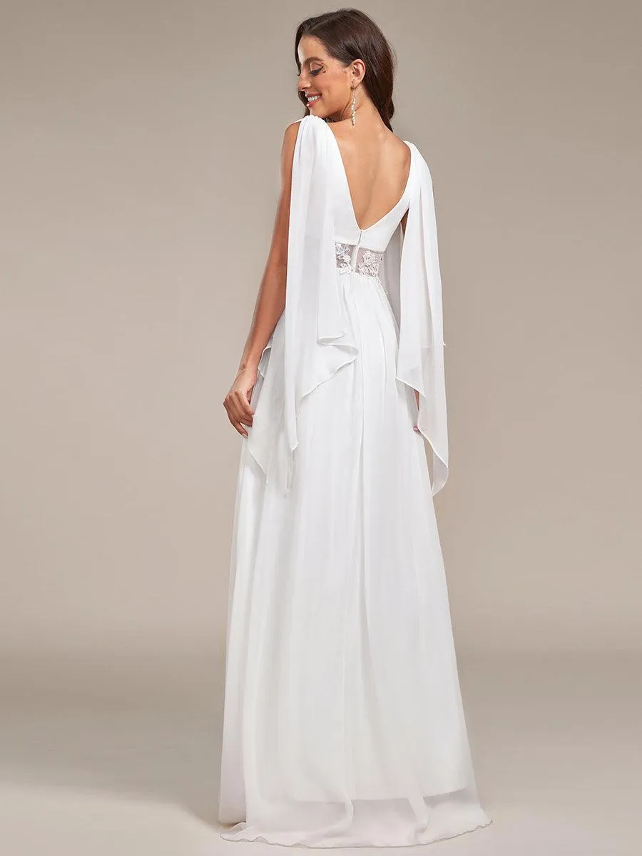 Robe de mariée longue fendue avec appliques à col en V profond