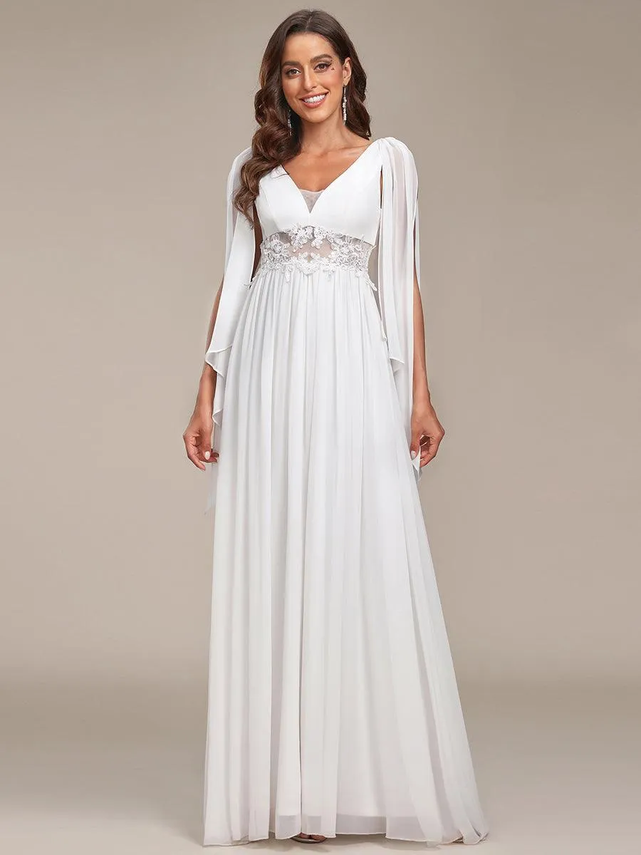 Robe de mariée longue fendue avec appliques à col en V profond