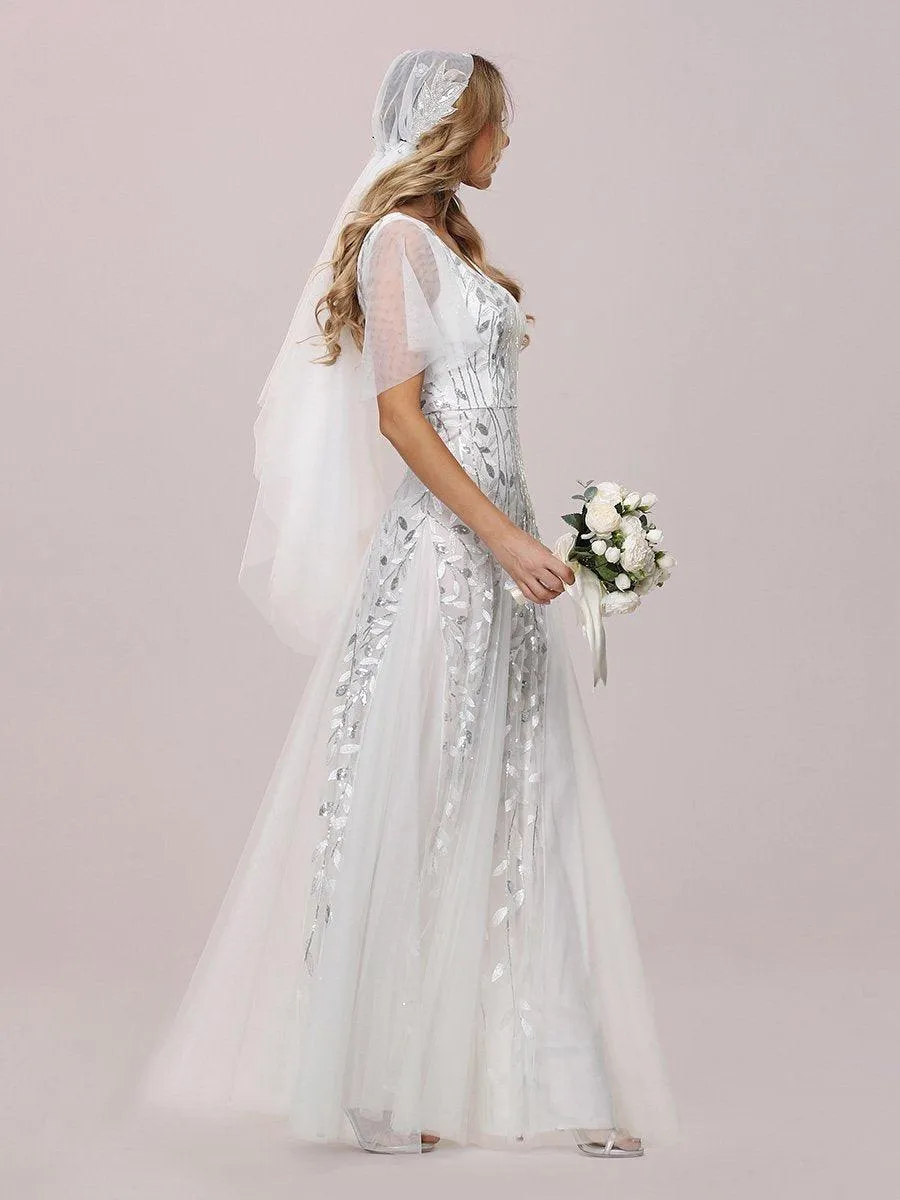 Robe de mariée moderne brodée longue au sol en sequins