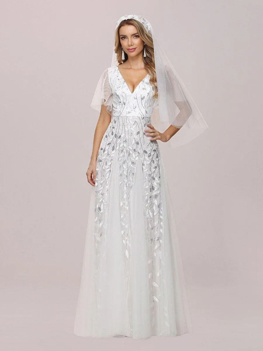 Robe de mariée moderne brodée longue au sol en sequins