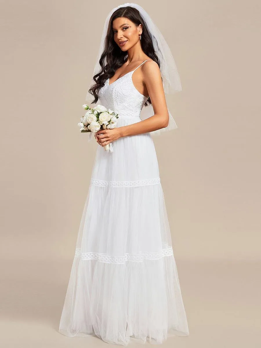 Robe de Mariée Romantique Dentelle Broderie Trapèze Tulle