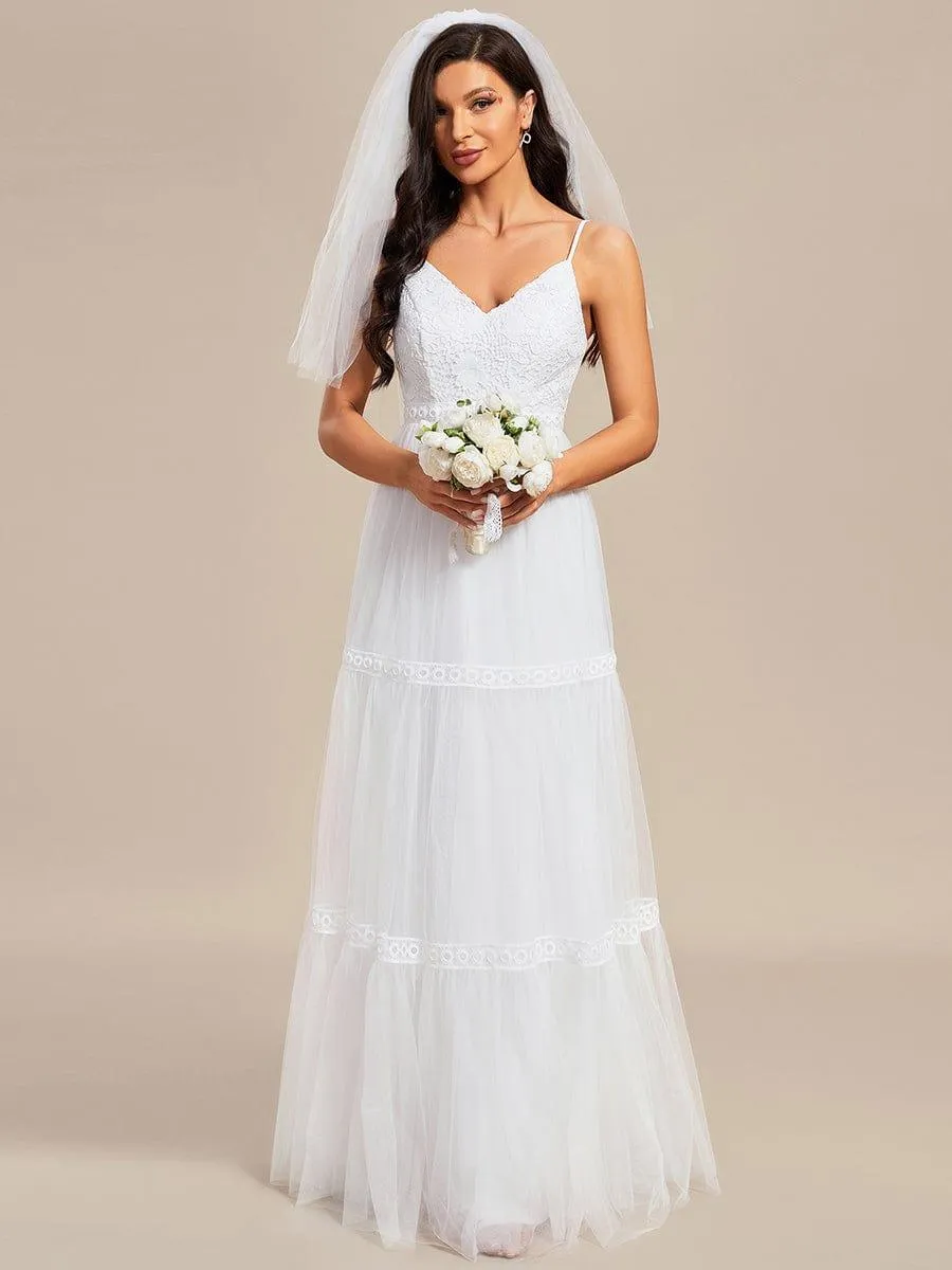Robe de Mariée Romantique Dentelle Broderie Trapèze Tulle