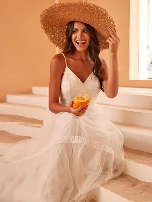 Robe de Mariée Romantique Dentelle Broderie Trapèze Tulle