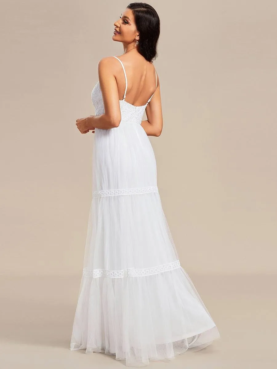 Robe de Mariée Romantique Dentelle Broderie Trapèze Tulle