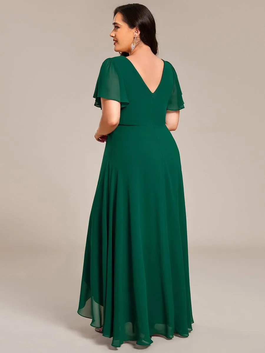 Robe de soirée longue en mousseline de soie à col en V et strass grande taille