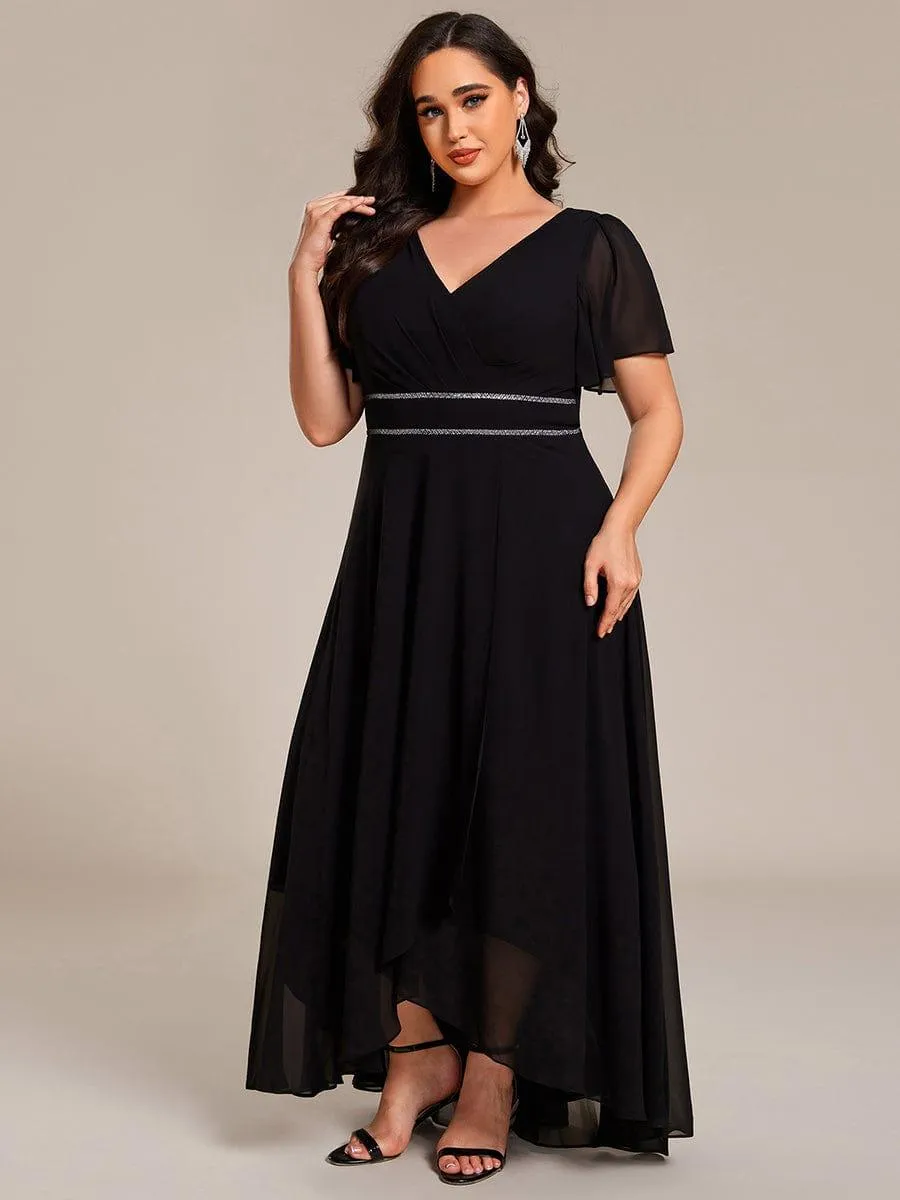 Robe de soirée longue en mousseline de soie à col en V et strass grande taille