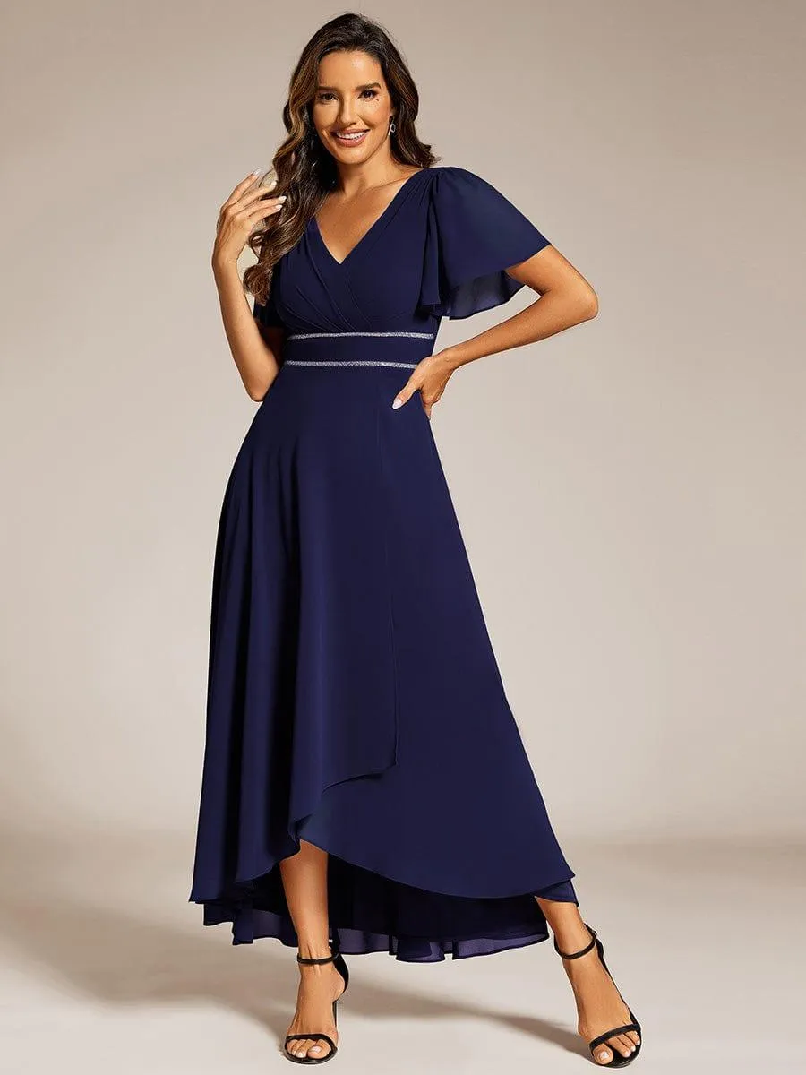 Robe de soirée longue en mousseline de soie à col en V et strass grande taille