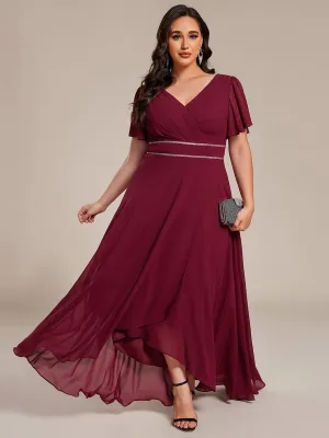 Robe de soirée longue en mousseline de soie à col en V et strass grande taille