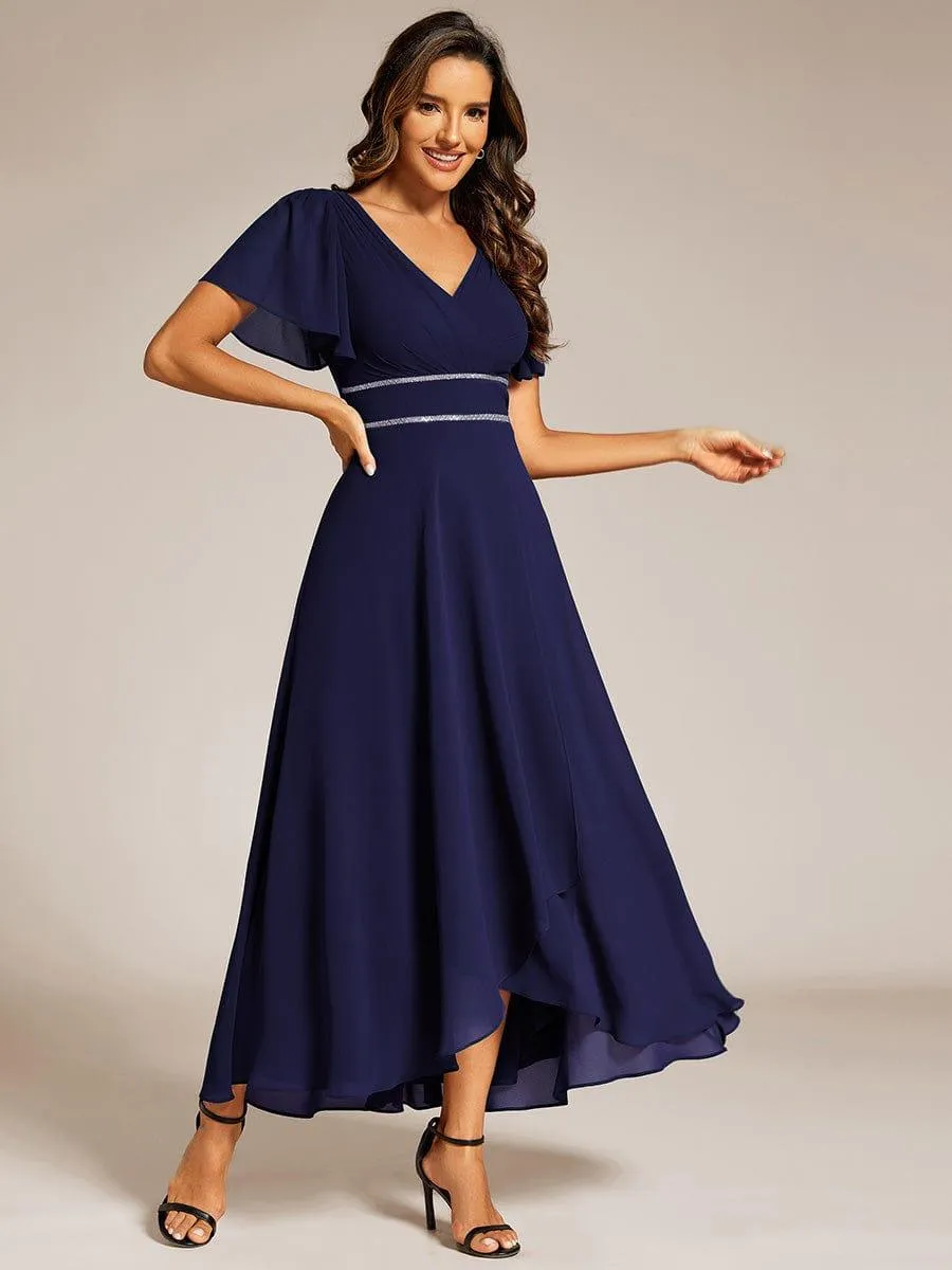 Robe de soirée longue en mousseline de soie à col en V et strass grande taille