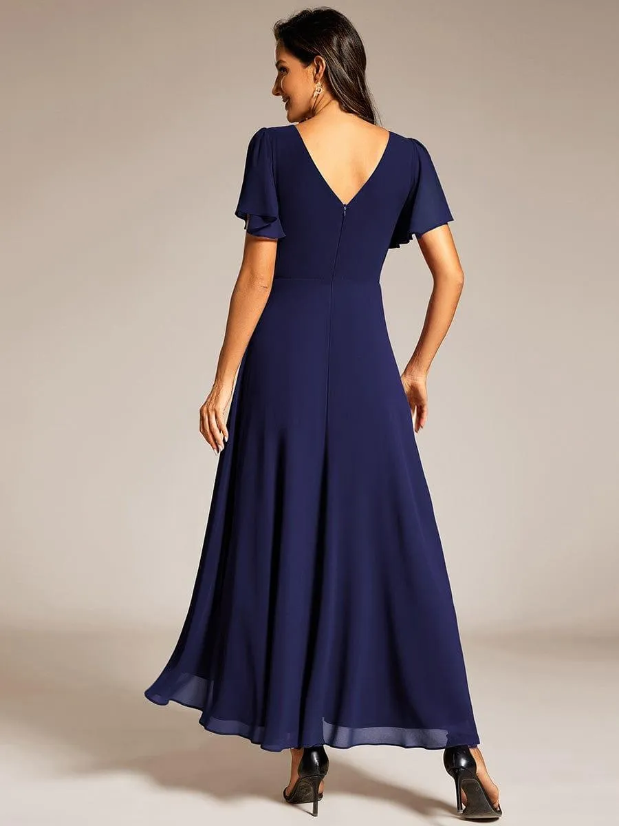 Robe de soirée longue en mousseline de soie à col en V et strass grande taille