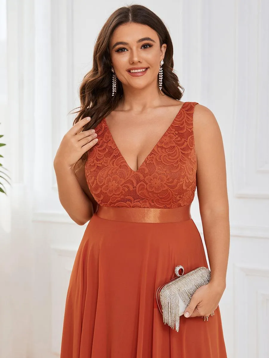Robe demoiselle d'honneur irrégulière dentelle mousseline Col en V pour femme