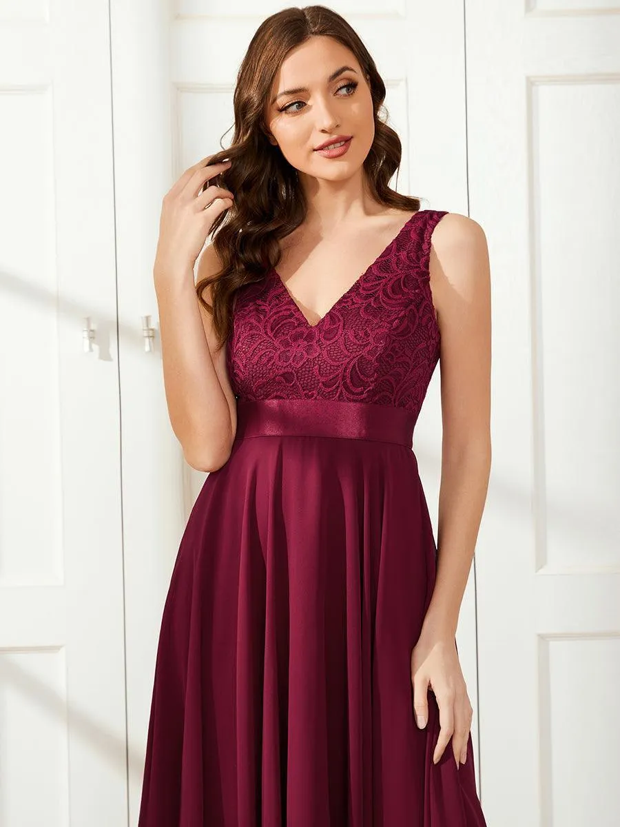Robe demoiselle d'honneur irrégulière dentelle mousseline Col en V pour femme