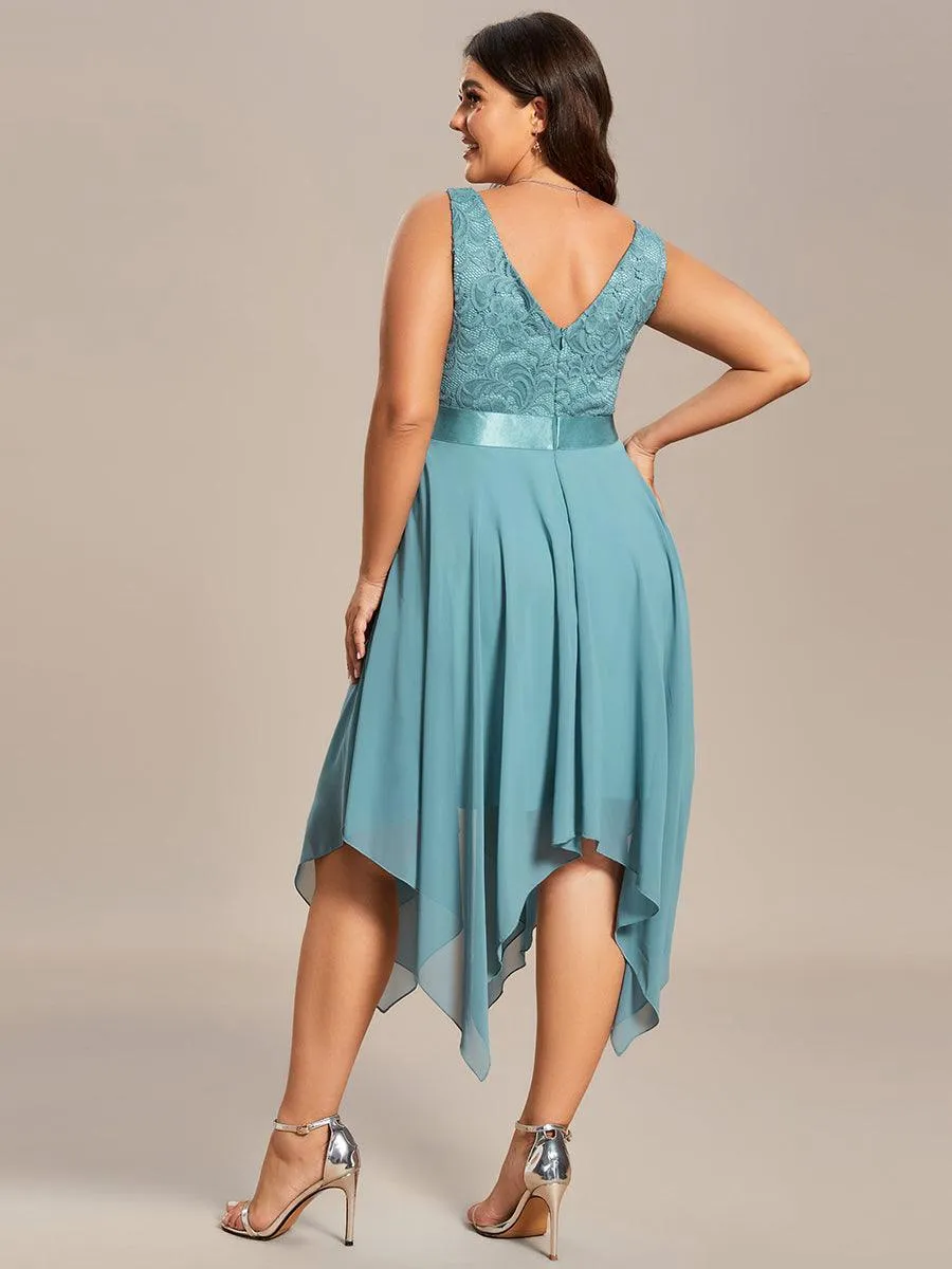 Robe demoiselle d'honneur irrégulière dentelle mousseline Col en V pour femme