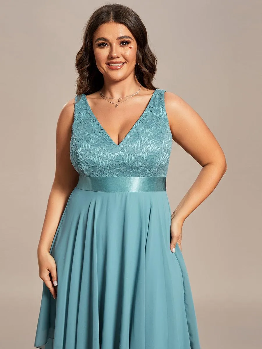 Robe demoiselle d'honneur irrégulière dentelle mousseline Col en V pour femme