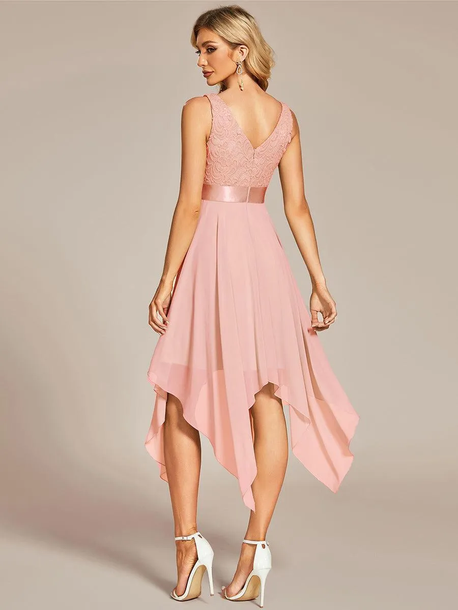 Robe demoiselle d'honneur irrégulière dentelle mousseline Col en V pour femme